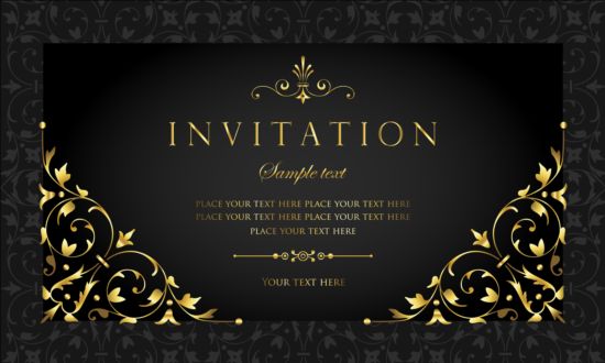 Black and gold vintage style invitation card vector 04  