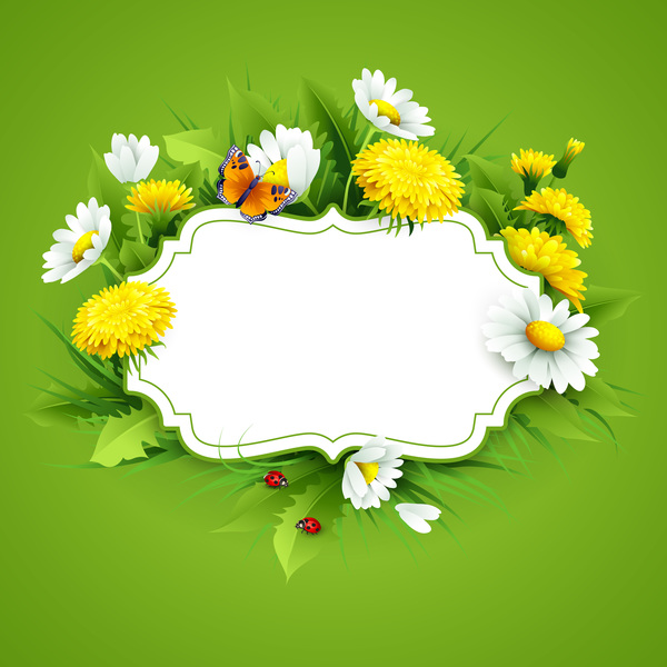 Étiquette vierge avec fleur de printemps et vecteur de fond vert 09  
