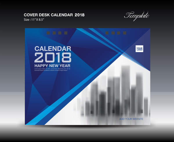 Couverture bleue Bureau calendrier 2018 modèle vecteur matériel 03  