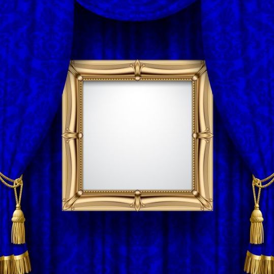 Rideau bleu avec le vecteur de cadre de photo  