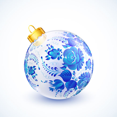Blue floral christmas ball creative vector 03  