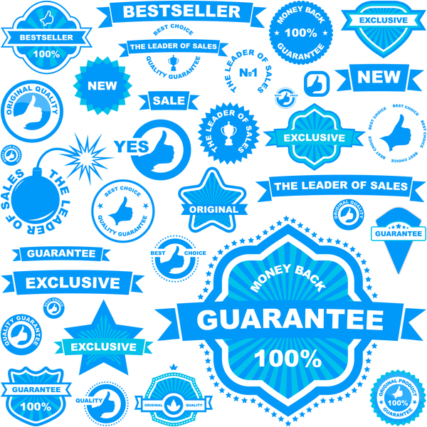 Blue retro labels with ribbon vector  