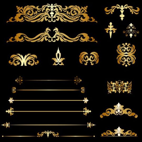 Kalligraphische Ornamente Gold-Vektor-Set 01  