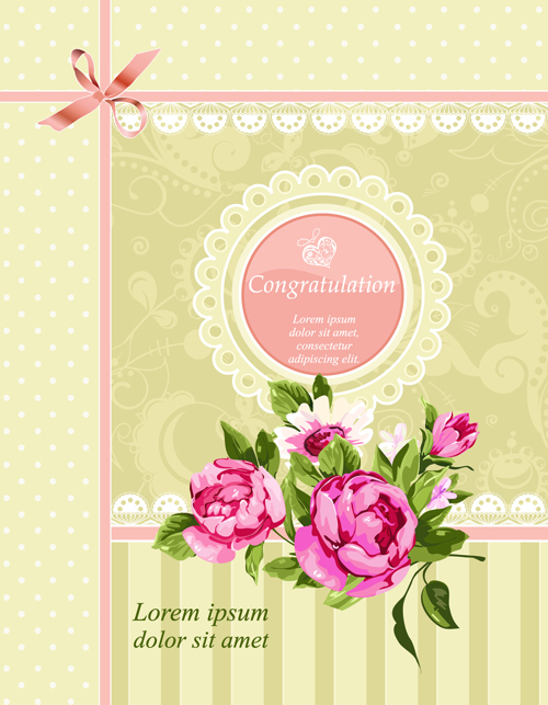 Vintage Flower Congratulation Cards vector 04  