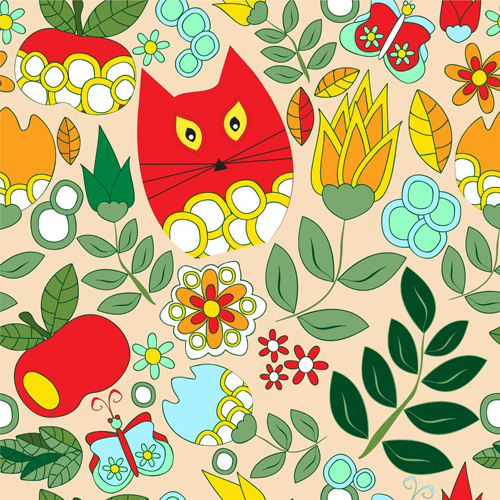 Cartoon cute cat seamless pattern vectors 01  