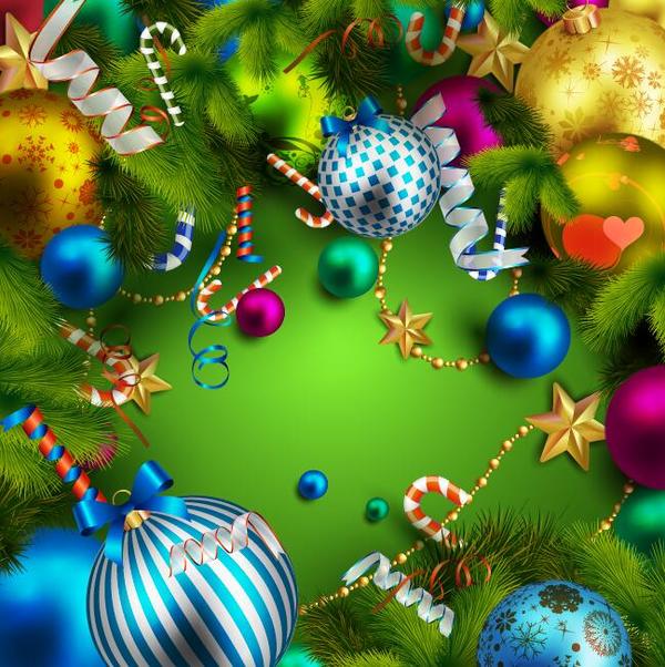 Christmas background with colorful decorative vectors  