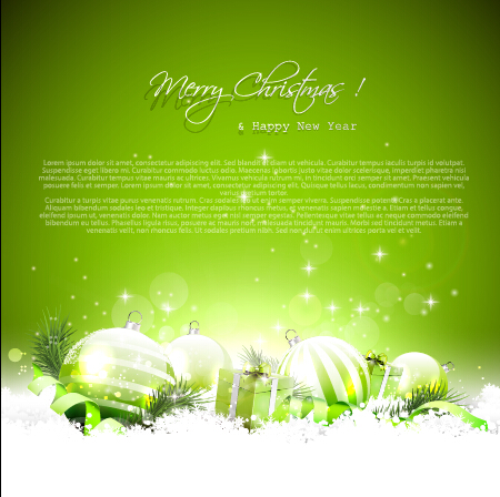 Christmas baubles elements with green background vector 02  