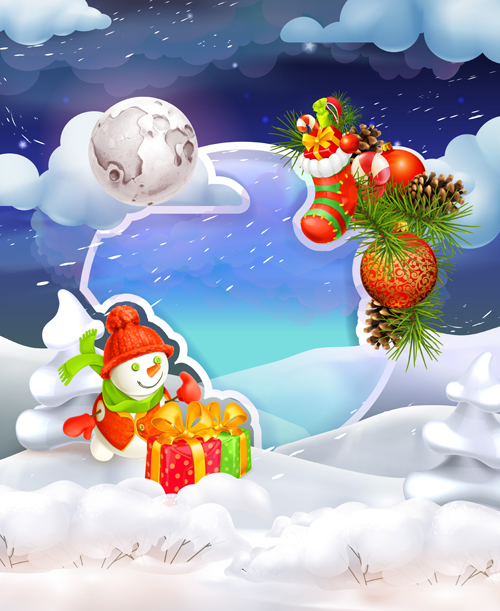 Christmas elements with snow vectors 01  