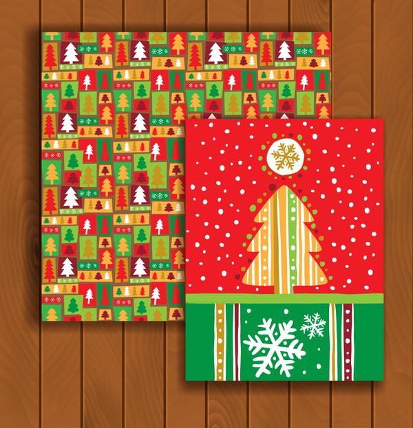크리스마스 인사말 카드와 봉투 나무 배경 벡터 07  