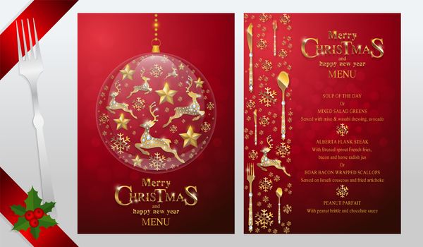 Christmas with new year red menu template vector 14  