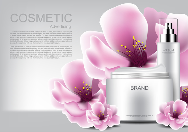 Kosmetisches Werbungsplakat mit rosa Blumenvektor 03  