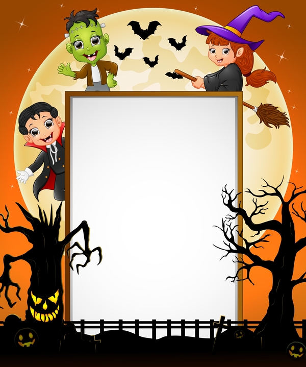 Nette Kinder mit leerem Hintergrundvektor 03 Halloweens  