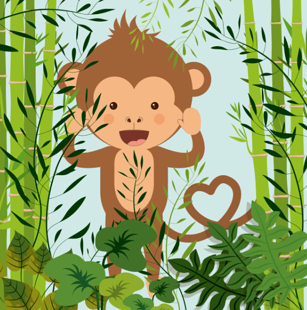 Cute monkey with bamboo vector 05  