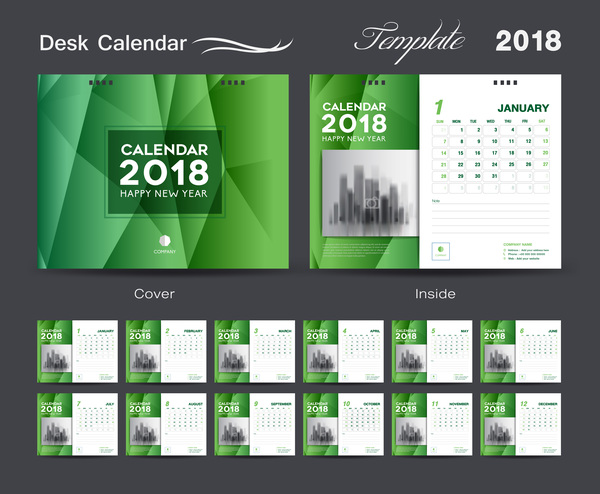 デスクカレンダー2018緑のテンプレートベクトル材料05  