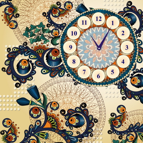 Floral decorative background with clock vector  