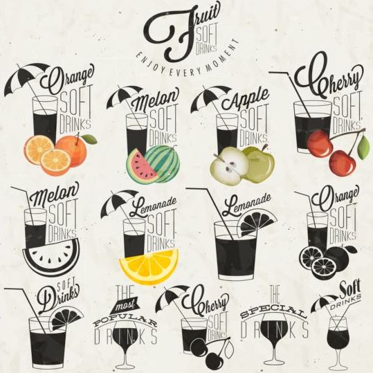 Frukt drack logo typer design set  