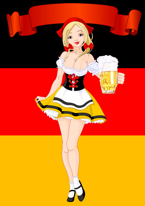 Girl with beer oktoberfest vector material 09  