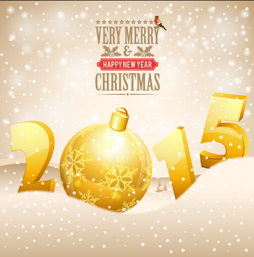 Golden christmas ball with 2015 new year vector background art  