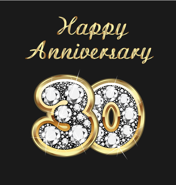 Happy 30 års jubileum guld med diamanter bakgrund vektor  