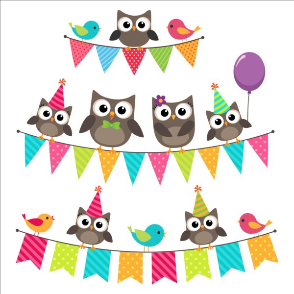 Happy birthday card and cute owls vector 02  