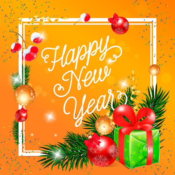 Happy new year greeting card yellow vector  
