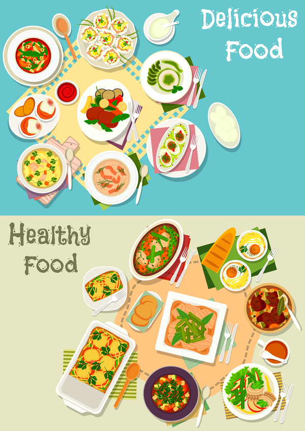 おいしい食べ物ベクトル テンプレート 03 と健康  