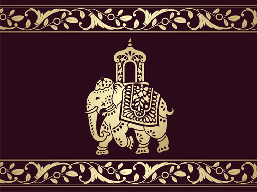 Indian patterns with elephants vector set 06  