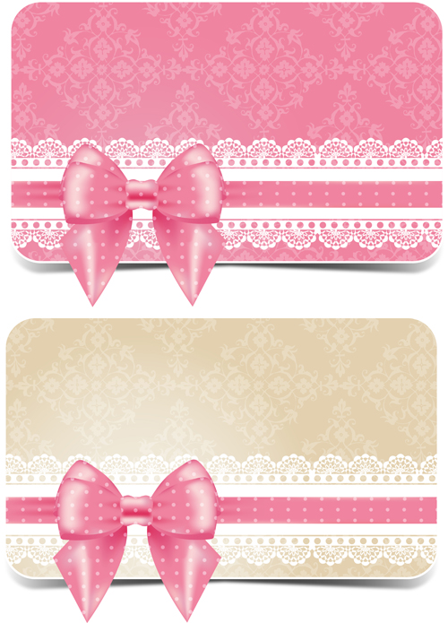 Lace with pink bow business card vector  