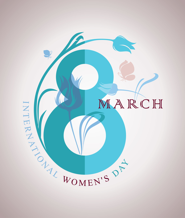 March 8 Happy Women Day Spring symbol Eight with flower and butterflies vector  