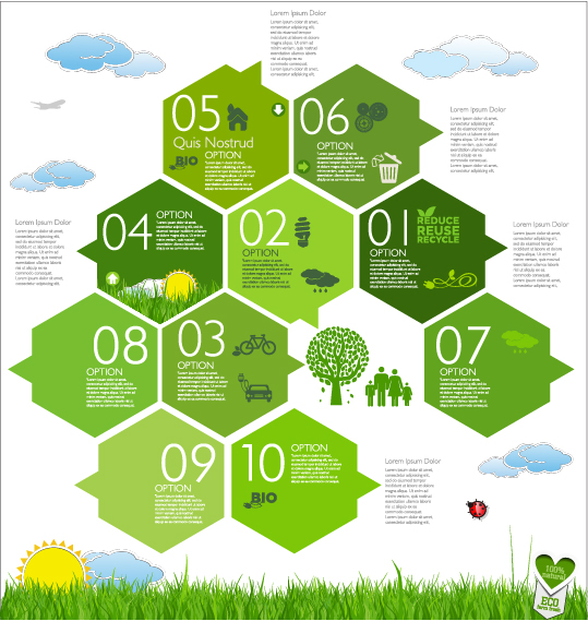 Modern ecology infographics green template vector 10  
