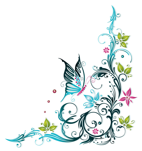 Ornament floral with butterflies vectors material 09  