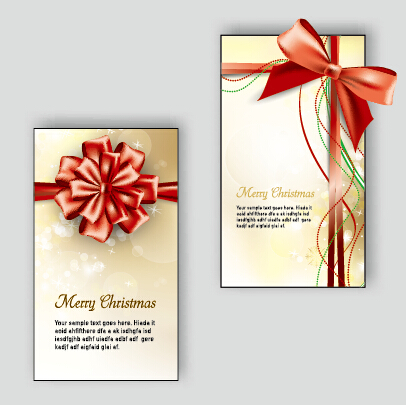 Ornate christmas bow greeting cards vector 02  