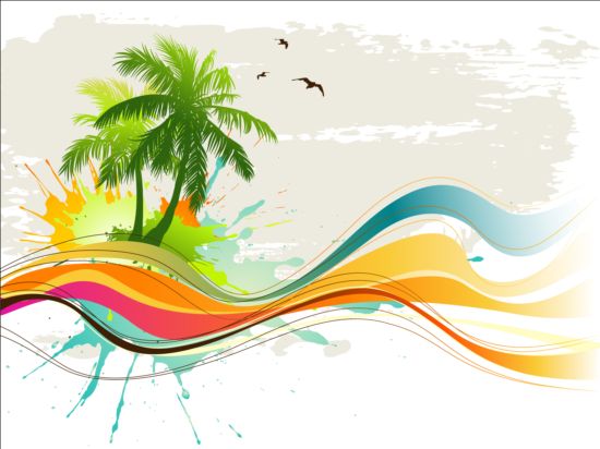 Palm with abstract splash background vector  
