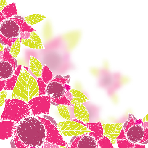 Pink flowers and yellow leaves vector background 01  