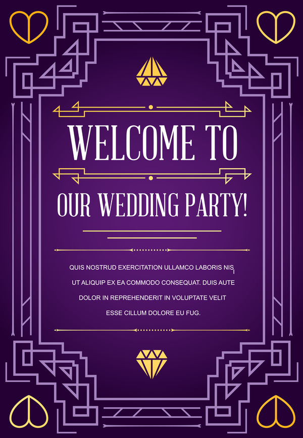 Purple wedding invitation card template vector 03  