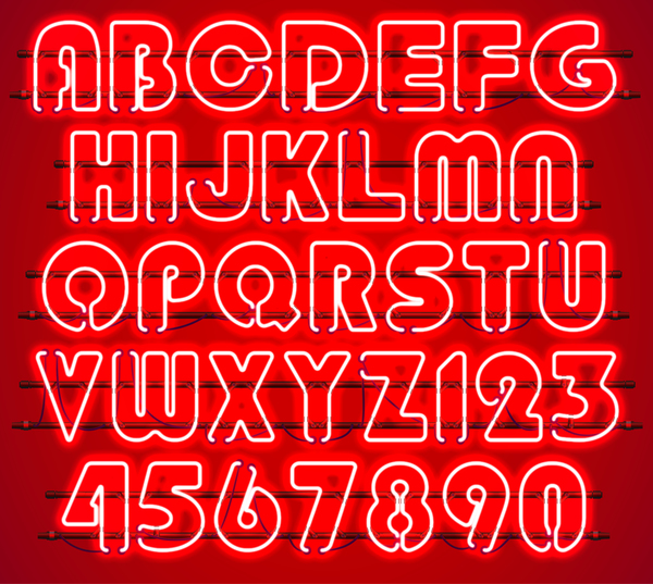 Red neon alphabet with numbers vector 01  