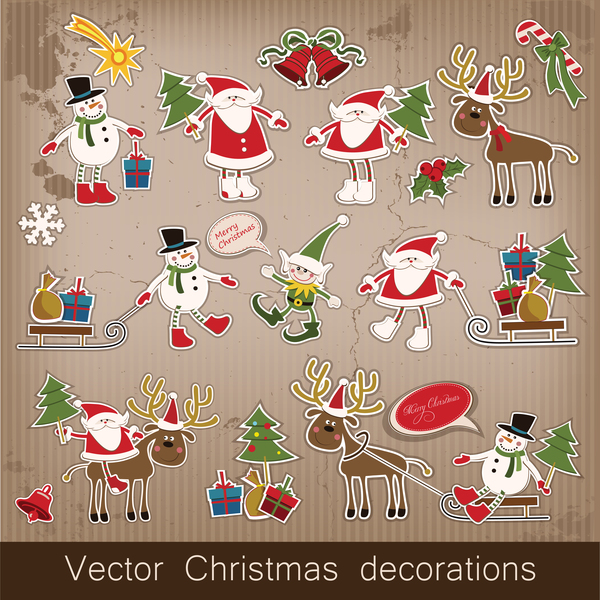 Retro christmas sticker with labels vectors 01  