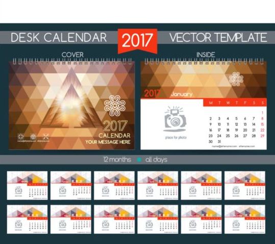 レトロなデスクカレンダー2017ベクターテンプレート06  