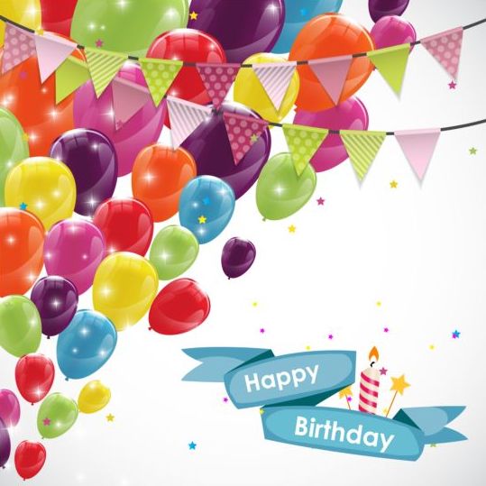 Ribbon birthday banner with colorful balloons vector 04  