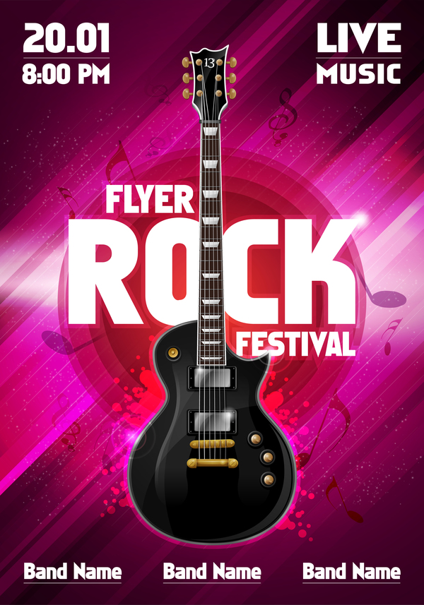 Poster di festa del Festival di roccia con vettore di chitarra 10  