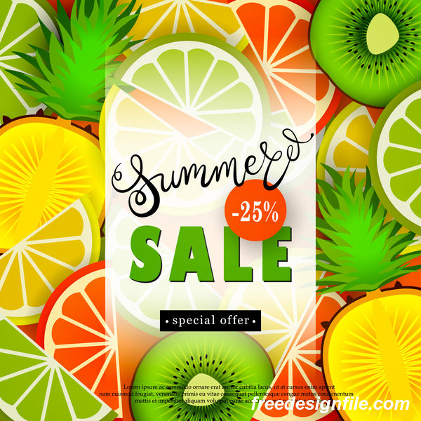 Sale summer fruit advertisemen discounts poster vector 04  