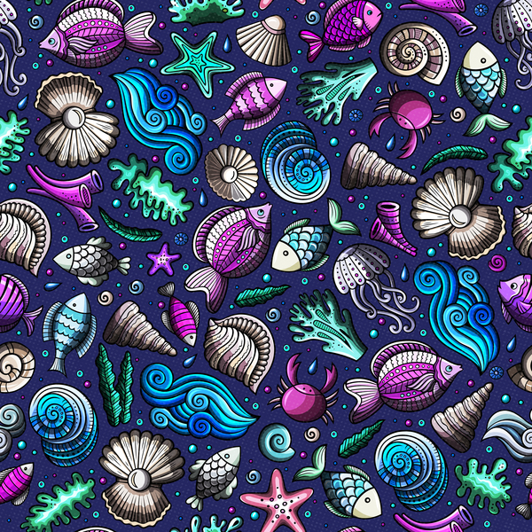 Sea seamless pattern hand drawn vectors 13  