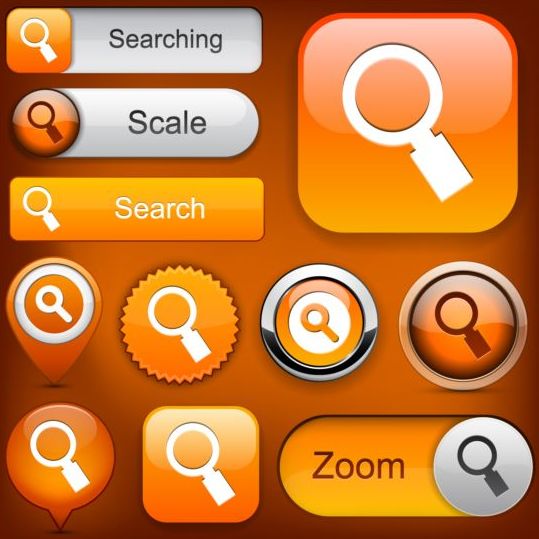 Vecteur de bouton de recherche orange brillant  