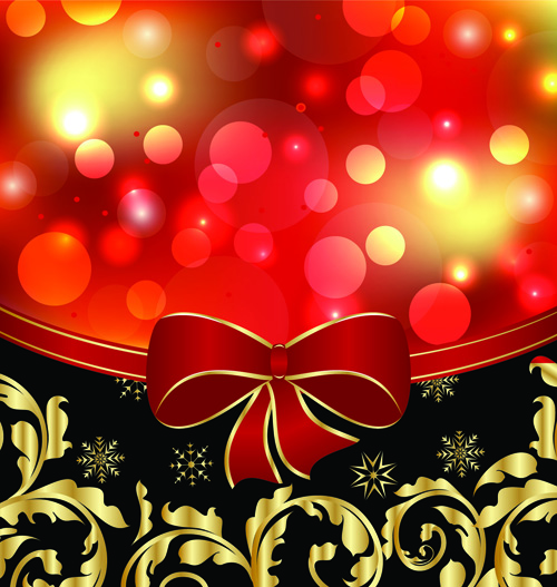 Shiny Christmas Backgrounds With bow design vector 02  