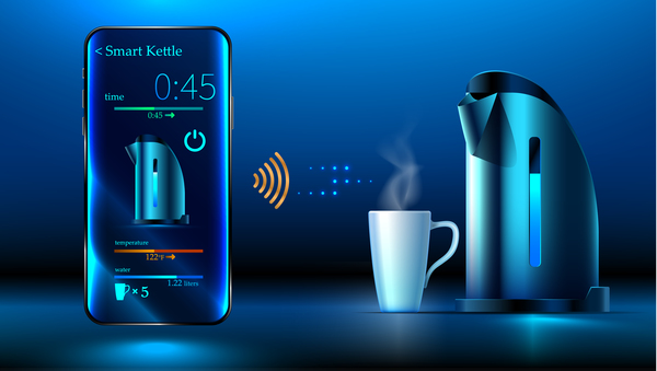 Smart kettle with mobile vector  