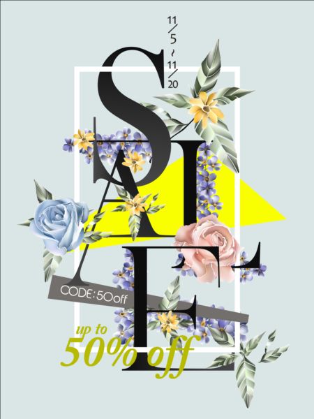 Spring sale poster with flowers vector 03  