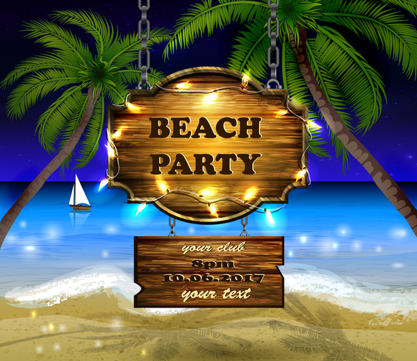 Summer beach with wooded sign vector background 07  