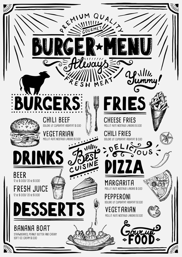 Vintage burger menu template vecteur matériel 02  