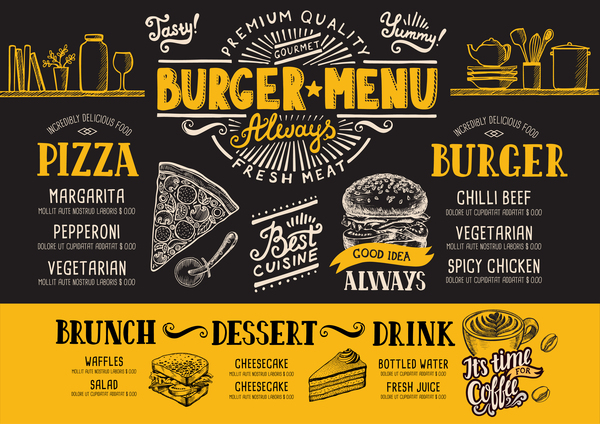 Vintage burger menu template vector material 13  