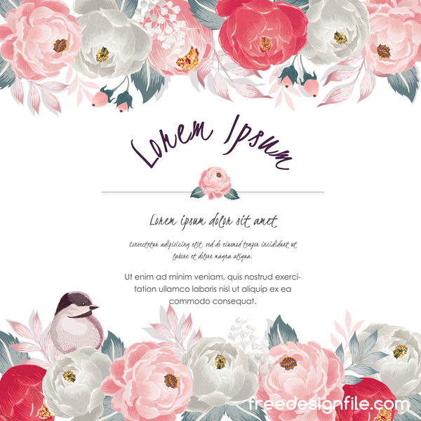 Vintage flower with greeting card for your text design vector 18  